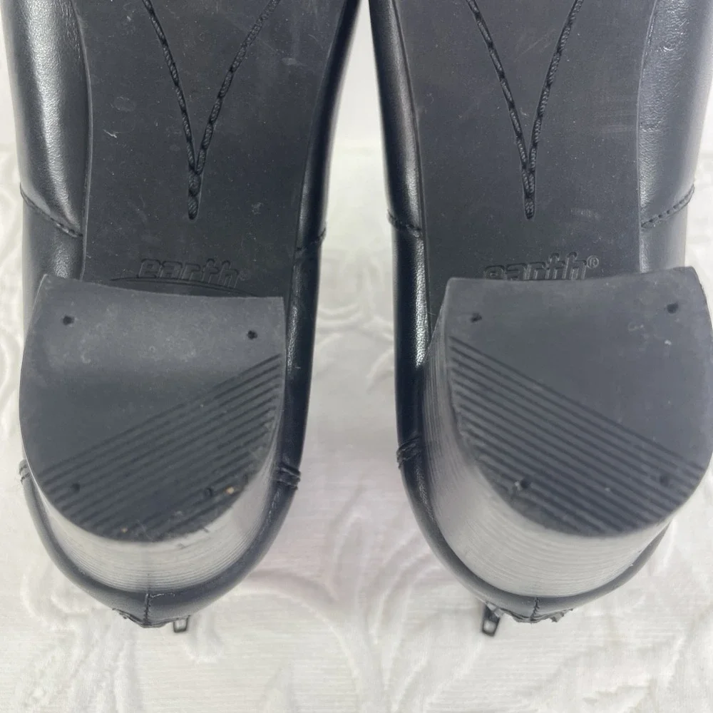 Earth Ankle Boots Womens 9.5 Black Leather‎ Cutout Buckle Block Heel Booties